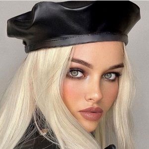 NEW TRENDY BLACK FAUX LEATHER BERET